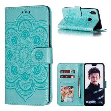 Intricate Embossing Datura Solar Leather Wallet Case for Huawei Honor 8X - Green