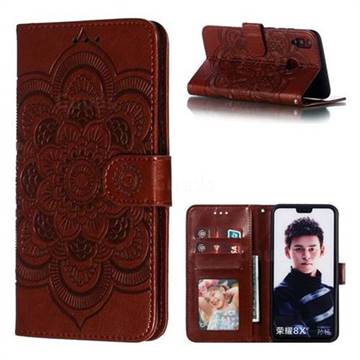 Intricate Embossing Datura Solar Leather Wallet Case for Huawei Honor 8X - Brown