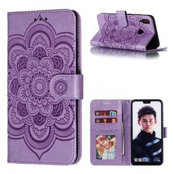 Intricate Embossing Datura Solar Leather Wallet Case for Huawei Honor 8X - Purple