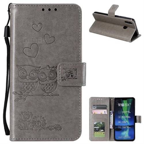 Embossing Owl Couple Flower Leather Wallet Case for Huawei Honor 8X - Gray