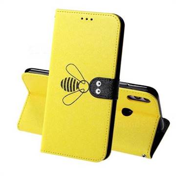 Silk Texture Bee Pattern Leather Phone Case for Huawei Honor 8X - Yellow