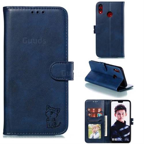 Embossing Happy Cat Leather Wallet Case for Huawei Honor 8X - Blue