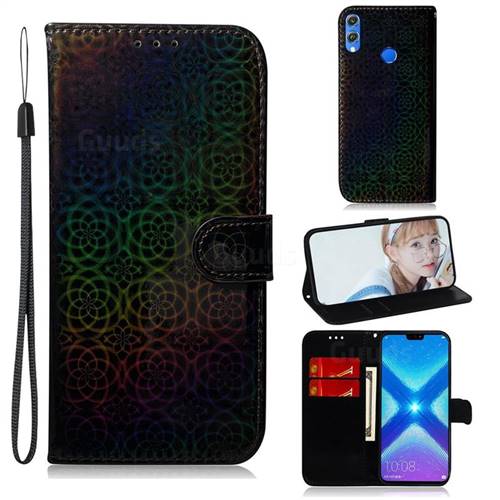 Laser Circle Shining Leather Wallet Phone Case for Huawei Honor 8X - Black
