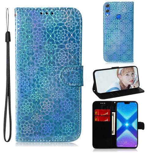 Laser Circle Shining Leather Wallet Phone Case for Huawei Honor 8X - Blue