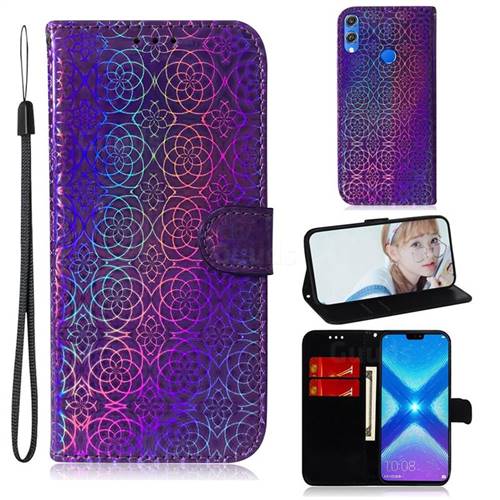 Laser Circle Shining Leather Wallet Phone Case for Huawei Honor 8X - Purple