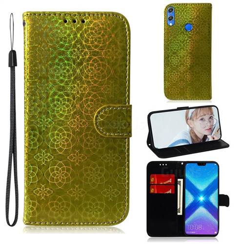 Laser Circle Shining Leather Wallet Phone Case for Huawei Honor 8X - Golden