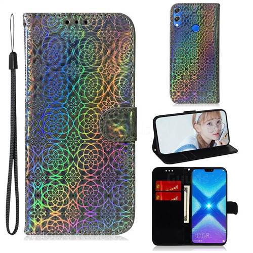 Laser Circle Shining Leather Wallet Phone Case for Huawei Honor 8X - Silver