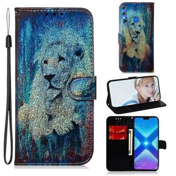 White Lion Laser Shining Leather Wallet Phone Case for Huawei Honor 8X