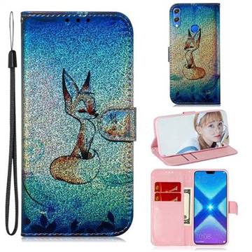 Cute Fox Laser Shining Leather Wallet Phone Case for Huawei Honor 8X