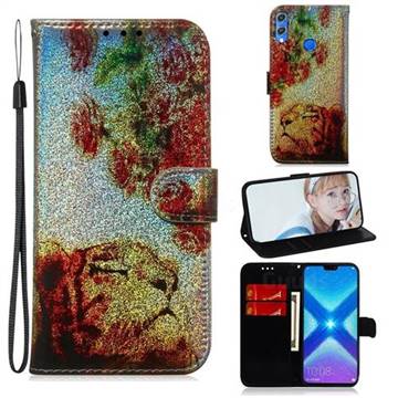 Tiger Rose Laser Shining Leather Wallet Phone Case for Huawei Honor 8X