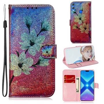 Magnolia Laser Shining Leather Wallet Phone Case for Huawei Honor 8X