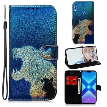 Cat and Leopard Laser Shining Leather Wallet Phone Case for Huawei Honor 8X