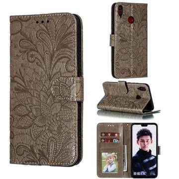 Intricate Embossing Lace Jasmine Flower Leather Wallet Case for Huawei Honor 8X - Gray
