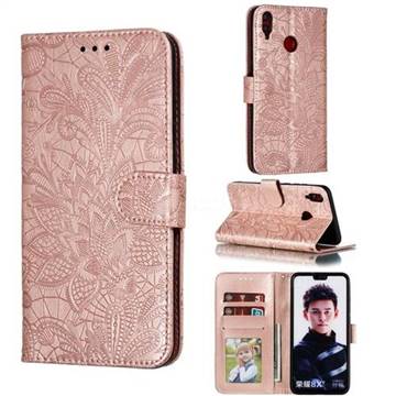 Intricate Embossing Lace Jasmine Flower Leather Wallet Case for Huawei Honor 8X - Rose Gold