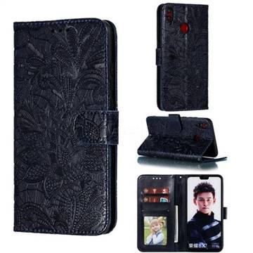 Intricate Embossing Lace Jasmine Flower Leather Wallet Case for Huawei Honor 8X - Dark Blue