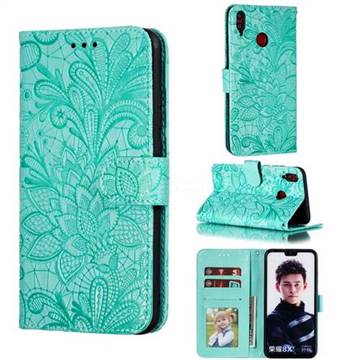 Intricate Embossing Lace Jasmine Flower Leather Wallet Case for Huawei Honor 8X - Green