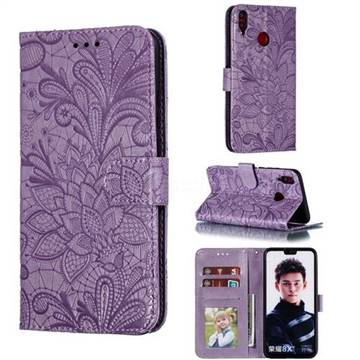Intricate Embossing Lace Jasmine Flower Leather Wallet Case for Huawei Honor 8X - Purple