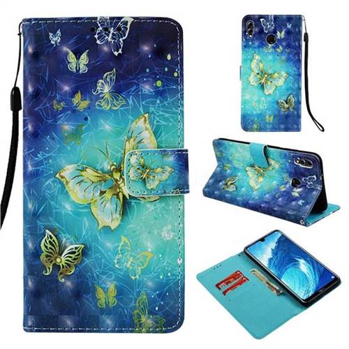 Gold Butterfly 3D Painted Leather Wallet Case for Huawei Honor 8X Max(Enjoy Max)