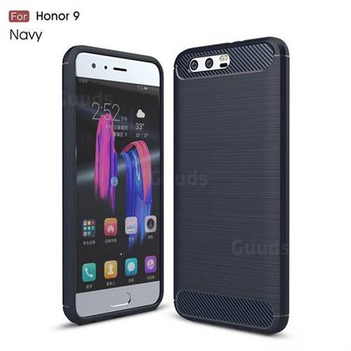 Luxury Carbon Fiber Brushed Wire Drawing Silicone TPU Back Cover for Huawei Honor 9 (Navy)