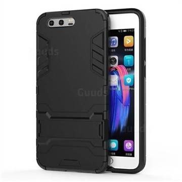 Armor Premium Tactical Grip Kickstand Shockproof Dual Layer Rugged Hard Cover for Huawei Honor 9 - Black