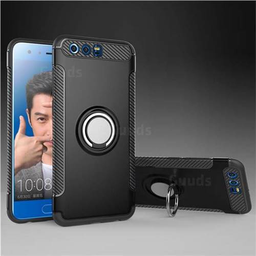 Armor Anti Drop Carbon PC + Silicon Invisible Ring Holder Phone Case for Huawei Honor 9 - Black