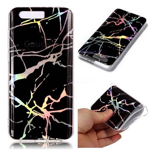Plating Black Marble Pattern Bright Color Laser Soft TPU Case for Huawei Honor 9