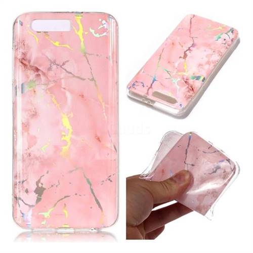 Powder Pink Marble Pattern Bright Color Laser Soft TPU Case for Huawei Honor 9