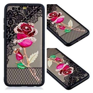 Rose Lace Diamond Flower Soft TPU Back Cover for Huawei Honor 9