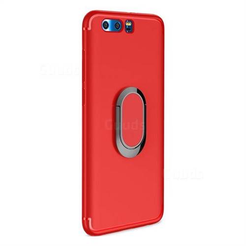 Anti-fall Invisible 360 Rotating Ring Grip Holder Kickstand Phone Cover for Huawei Honor 9 - Red