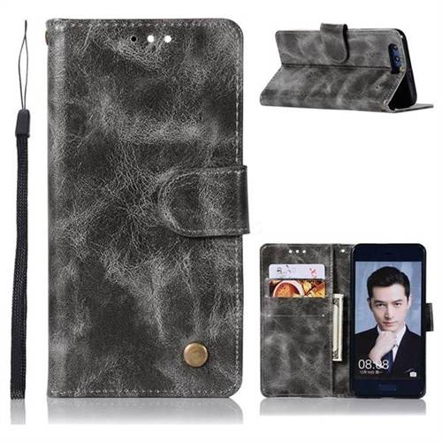 Luxury Retro Leather Wallet Case for Huawei Honor 9 - Gray