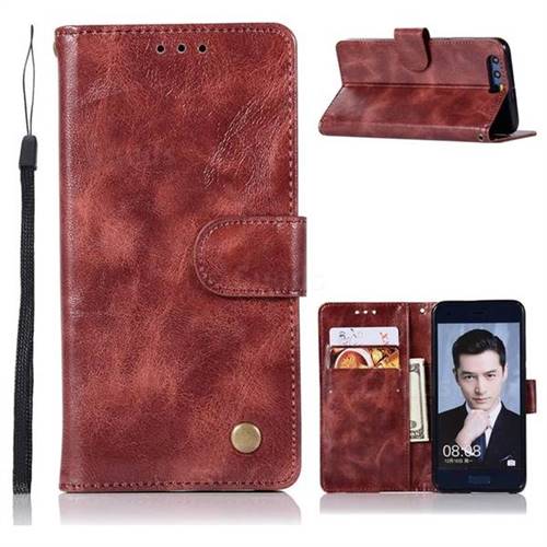 Luxury Retro Leather Wallet Case for Huawei Honor 9 - Wine Red