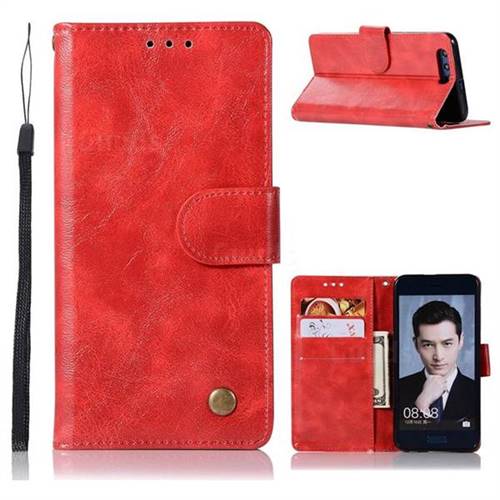 Luxury Retro Leather Wallet Case for Huawei Honor 9 - Red