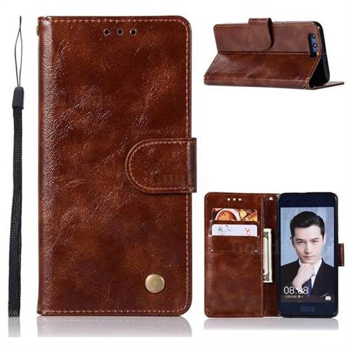 Luxury Retro Leather Wallet Case for Huawei Honor 9 - Brown