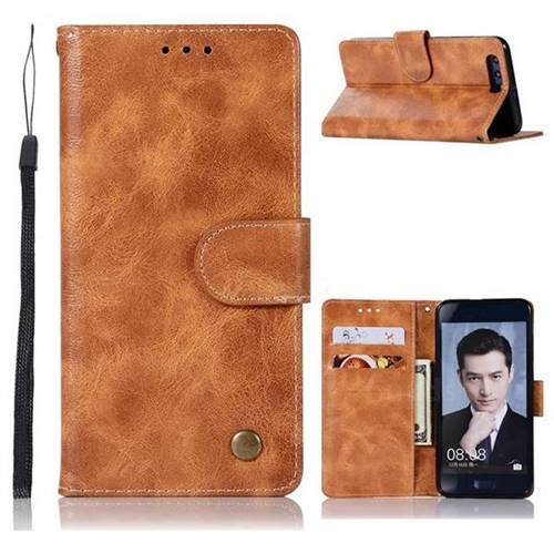 Luxury Retro Leather Wallet Case for Huawei Honor 9 - Golden