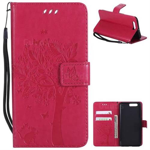 Embossing Butterfly Tree Leather Wallet Case for Huawei Honor 9 - Rose