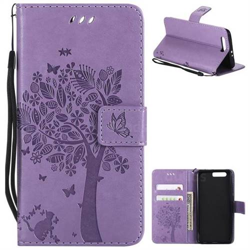 Embossing Butterfly Tree Leather Wallet Case for Huawei Honor 9 - Violet