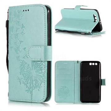 Intricate Embossing Dandelion Butterfly Leather Wallet Case for Huawei Honor 9 - Green