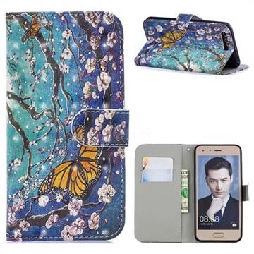 Blue Butterfly 3D Painted Leather Phone Wallet Case for Huawei Honor 9