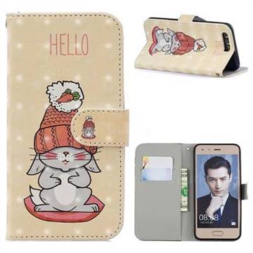 Hello Rabbit 3D Painted Leather Phone Wallet Case for Huawei Honor 9