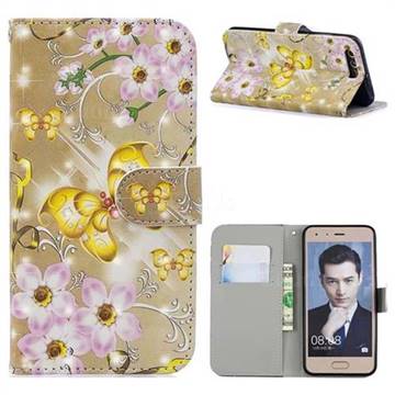 Golden Butterfly 3D Painted Leather Phone Wallet Case for Huawei Honor 9