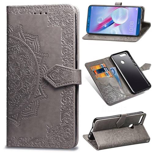 Embossing Imprint Mandala Flower Leather Wallet Case for Huawei Honor 9 - Gray