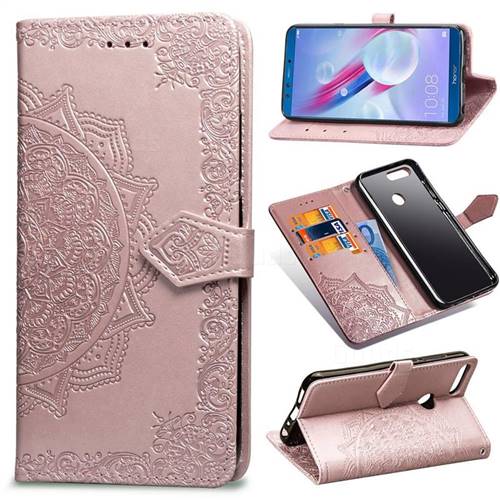 Embossing Imprint Mandala Flower Leather Wallet Case for Huawei Honor 9 - Rose Gold