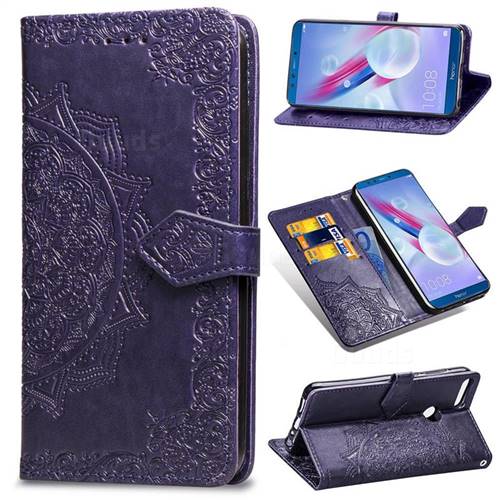 Embossing Imprint Mandala Flower Leather Wallet Case for Huawei Honor 9 - Purple