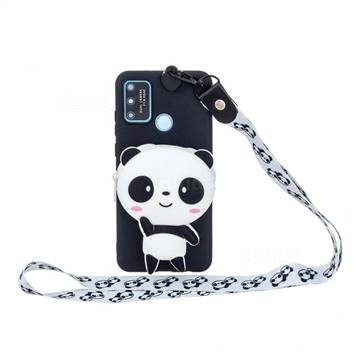 White Panda Neck Lanyard Zipper Wallet Silicone Case for Huawei Honor 9A