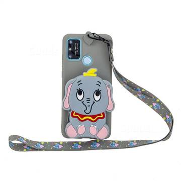 Gray Elephant Neck Lanyard Zipper Wallet Silicone Case for Huawei Honor 9A