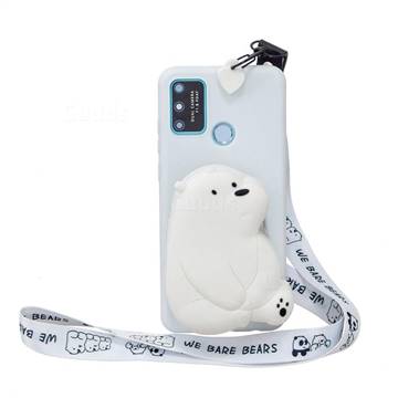 White Polar Bear Neck Lanyard Zipper Wallet Silicone Case for Huawei Honor 9A