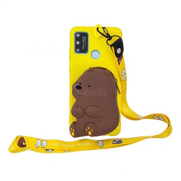 Yellow Bear Neck Lanyard Zipper Wallet Silicone Case for Huawei Honor 9A