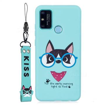 Green Glasses Dog Soft Kiss Candy Hand Strap Silicone Case for Huawei Honor 9A