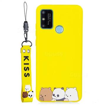 Yellow Bear Family Soft Kiss Candy Hand Strap Silicone Case for Huawei Honor 9A