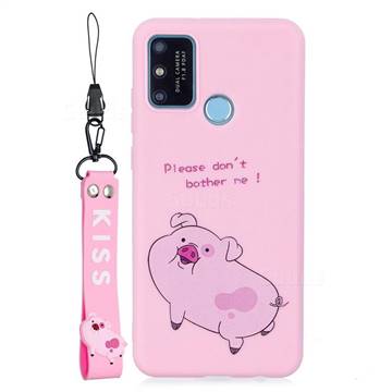 Pink Cute Pig Soft Kiss Candy Hand Strap Silicone Case for Huawei Honor 9A